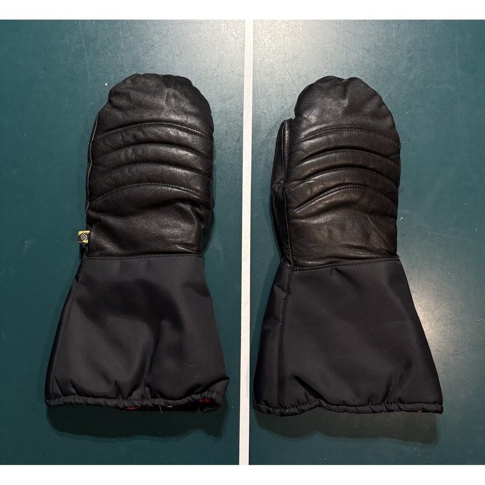 Vintage Kombi Cowhide Leather Mittens Down Feather Insulation Men's Large‎ Black